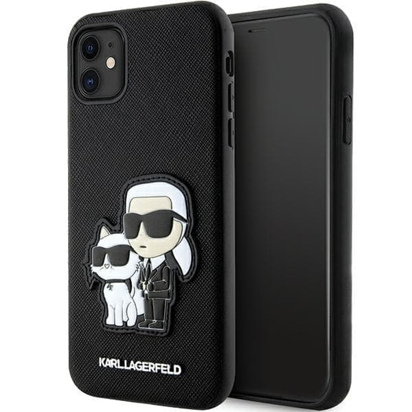 Karl Lagerfeld KLHCN61SANKCPK-deksel til iPhone 11 / Xr hardt deksel - svart Saffiano Karl&Choupette