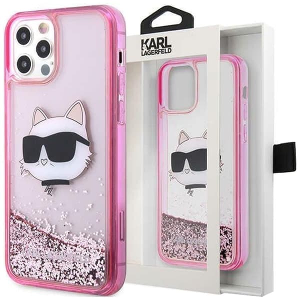 Karl Lagerfeld KLHCP12MLNCHCP beskyttelsesdeksel til iPhone 12/12 Pro - rosa Glitter Choupette Head
