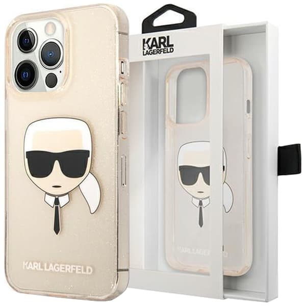 Karl Lagerfeld KLHCP13LKHTUGLGO beskyttelsesdeksel for iPhone 13 Pro / 13 - gull Glitter Karls hode