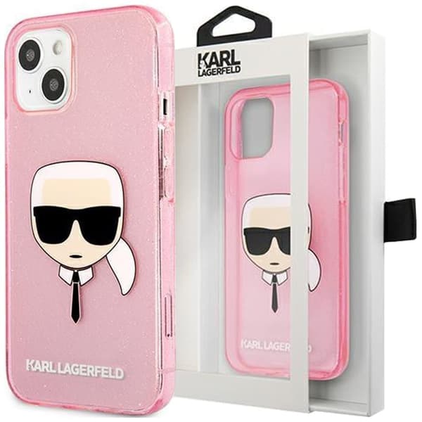 Karl Lagerfeld KLHCP13SKHTUGLP iPhone 13 mini 5.4 rosa/rosa hardt etui Glitter Karl`s Head