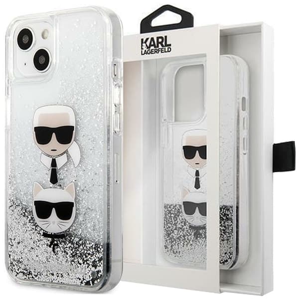 Karl Lagerfeld KLHCP13SKICCGLS iPhone 13 mini 5.4 sølv/sølv hardt etui Liquid Glitter Karl&Choupette Head