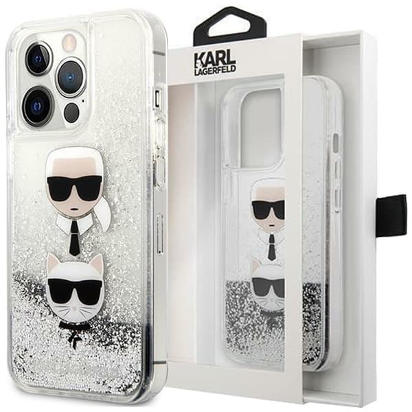 Karl Lagerfeld KLHCP13XKICGLS iPhone 13 Pro Max 6.7 sølv/sølv hardt etui Liquid Glitter Karl&Choupette Head