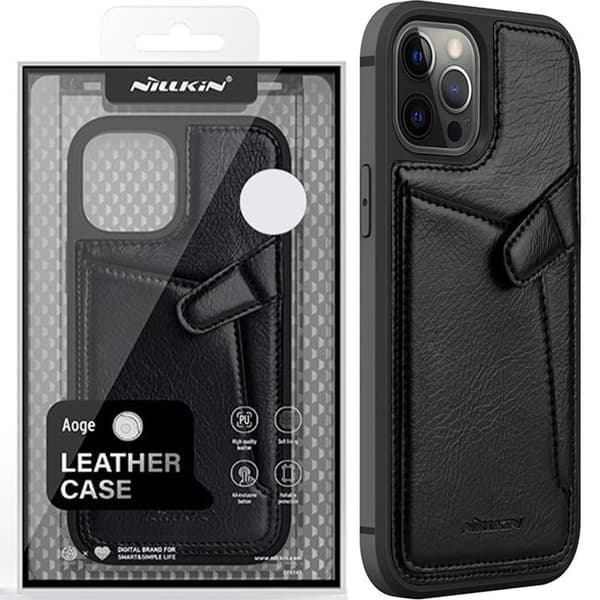 Nillkin Aoge Lærveske Fleksibel pansret ekte skinnveske med lomme for iPhone 12 Mini Black