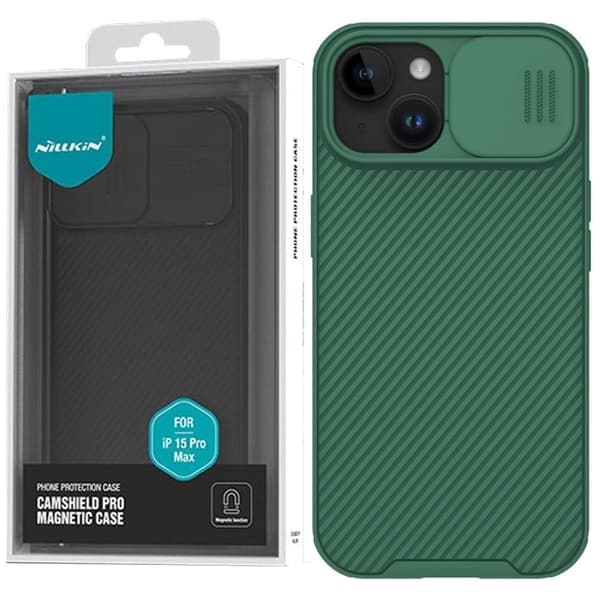 Nillkin CamShield Pro magnetisk deksel til iPhone 15 Plus med kamerabeskyttelse - grønn