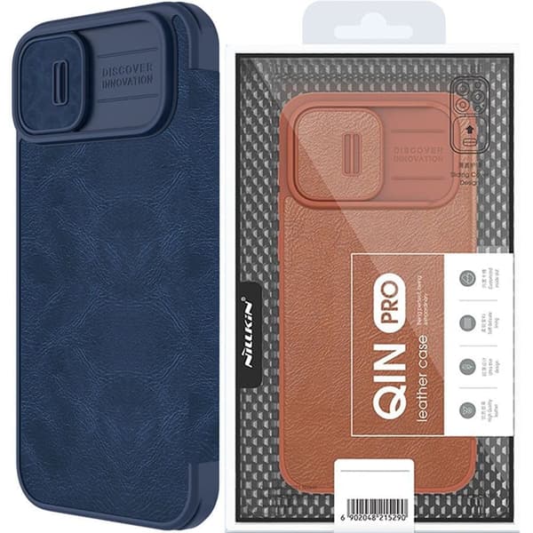 Nillkin Qin Leather Pro Case iPhone 14 Plus kameradeksel beskyttelsesdeksel, blå