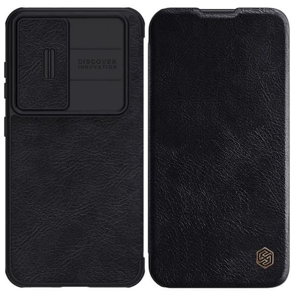 Nillkin Qin Leather Pro Deksel til Samsung Galaxy S23+ deksel og vendbar kamerabeskytter, svart