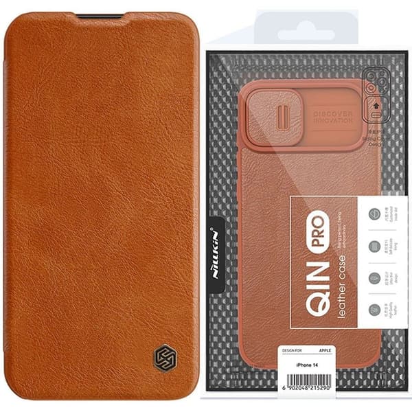 Nillkin Qin Leather Pro Case iPhone 14 Pro Max kameradeksel deksel deksel Flap case brun