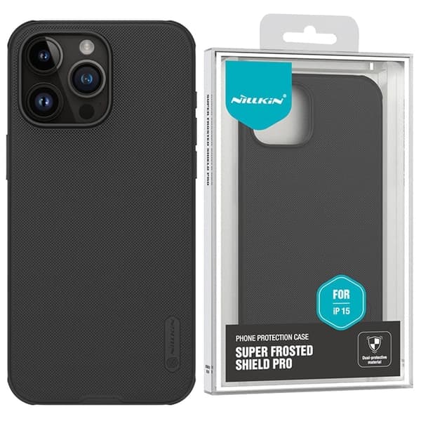 Nillkin Super Frosted Shield Pro-forsterket deksel til iPhone 15 Pro - Svart