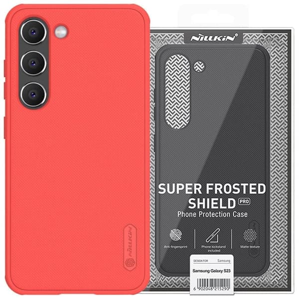 Nillkin Super Frosted Shield Pro beskyttelsesdeksel til Samsung Galaxy S23+ pansret deksel + telefonholder rød
