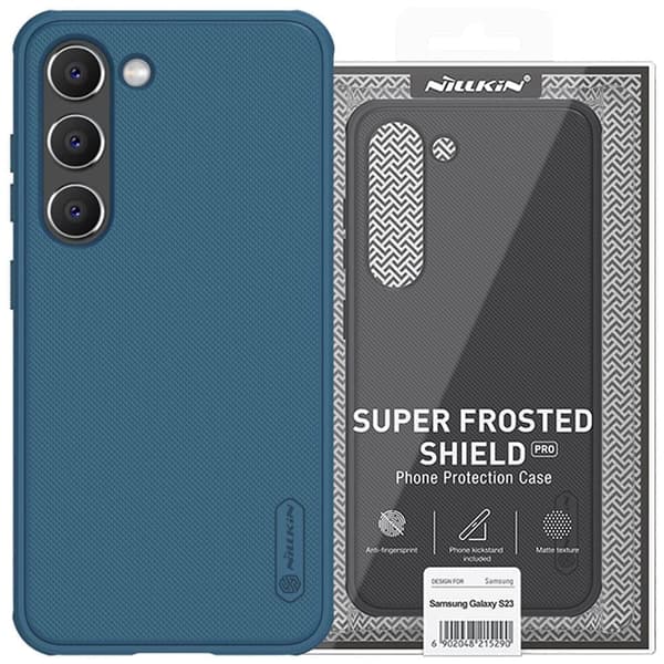 Nillkin Super Frosted Shield Pro beskyttelsesdeksel til Samsung Galaxy S23+ pansret deksel + telefonholder blå
