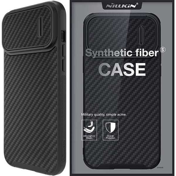 Nillkin Synthetic Fiber S-deksel til iPhone 14 Pro med kameradeksel, svart