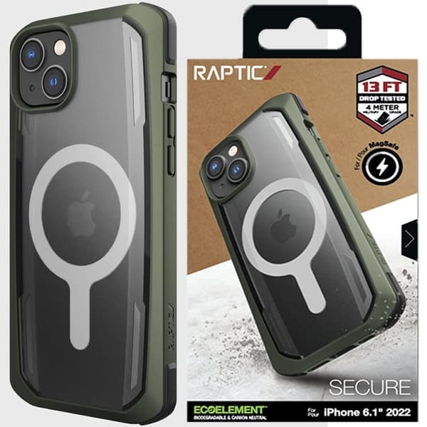 Raptic X-Doria Secure Case iPhone 14-deksel med MagSafe pansret beskyttelsesdeksel, grønn