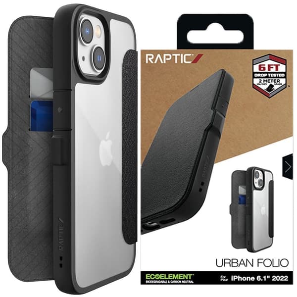 Raptic X-Doria Urban Folio-deksel til iPhone 14 Plus med svart klaff