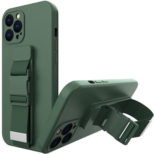 Rope case gel-deksel med lanyard kjede veske lanyard iPhone 12 mørkegrønn
