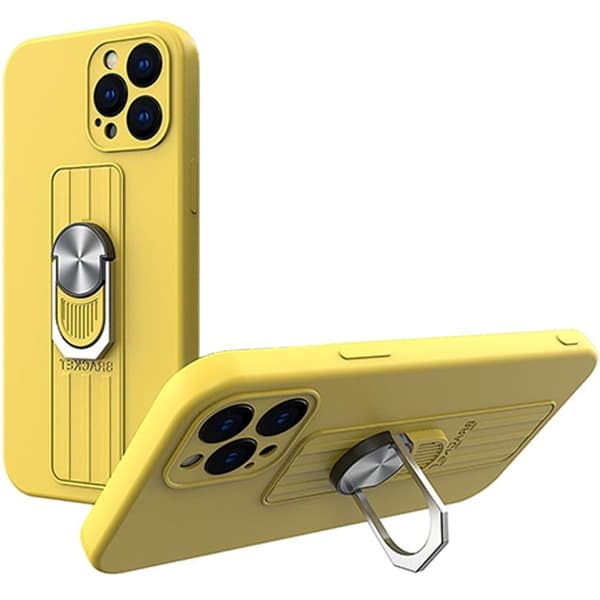 Ring Case silikondeksel med fingerholder og stativ for iPhone 11 Pro, gul