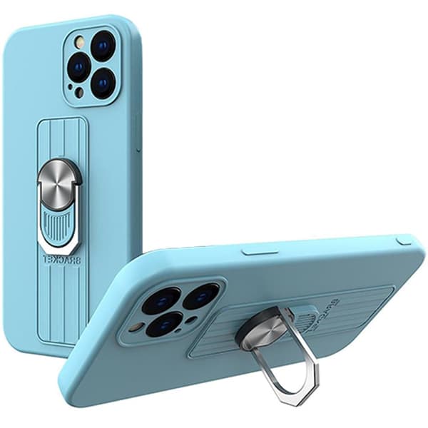 Ring Case silikondeksel med fingerholder og stativ for iPhone 11 Pro Max lyseblå
