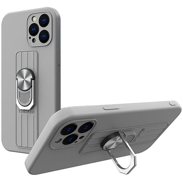 Ring Case silikondeksel med fingerholder og stativ for iPhone 12 mini sølv