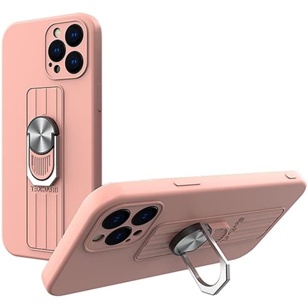 Ring Case silikondeksel med fingerholder og stativ for iPhone 12 Pro for rosa