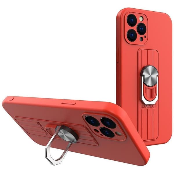 Ring Case silikonetui med fingerholder og stativ for Xiaomi Redmi Note 11 rød