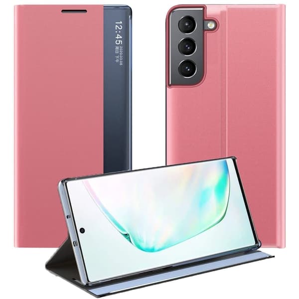Nytt Sleep Case-deksel med klaff og stativfunksjon for Samsung Galaxy S22+ (S22 Plus) rosa