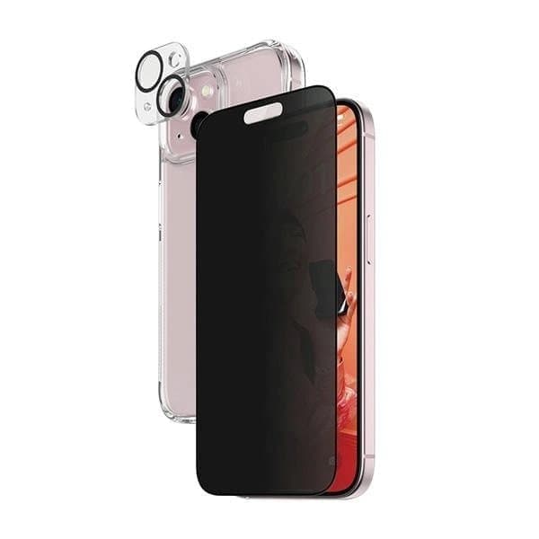 PanzerGlass Privacy Bundle 3-i-1 gjennomsiktig veske + beskyttelsesglass + kameradeksel for iPhone 15
