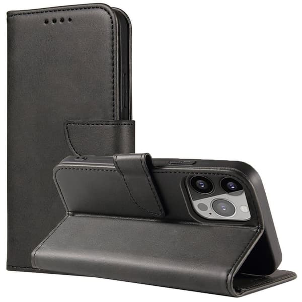 Lommebokdeksel med klaffholder til iPhone 15 Pro Magnetveske - svart