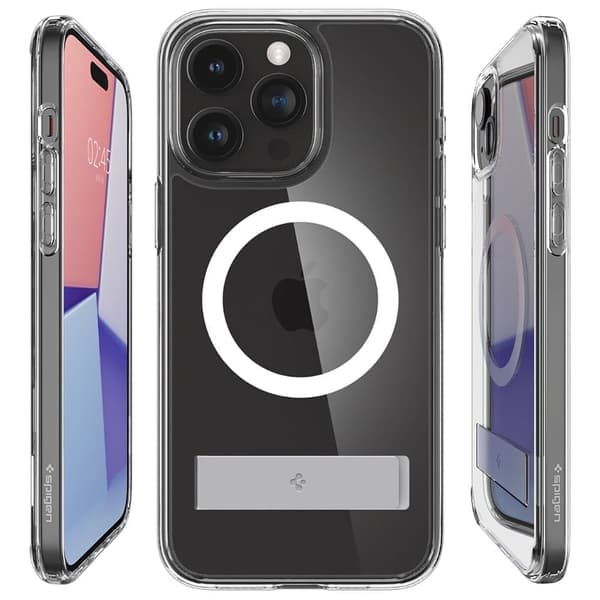 Spigen Ultra Hybrid S MagSafe-deksel med stativ til iPhone 15 Pro - gjennomsiktig