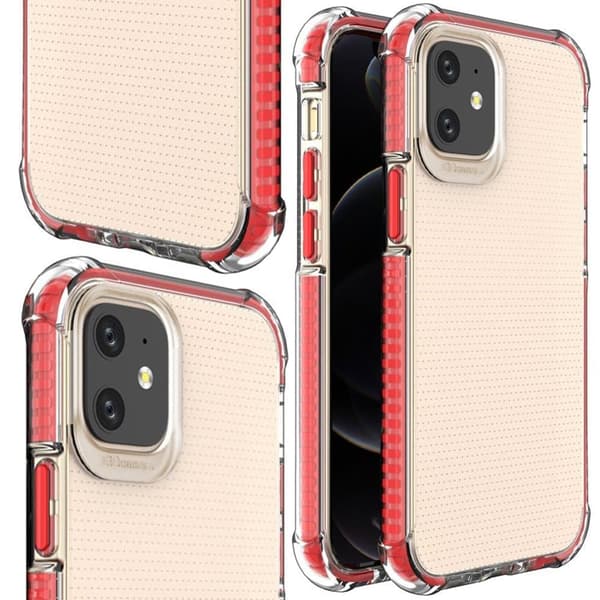Spring Armour fleksibelt gel pansret deksel med fargerik ramme for iPhone 12 mini rød telefon