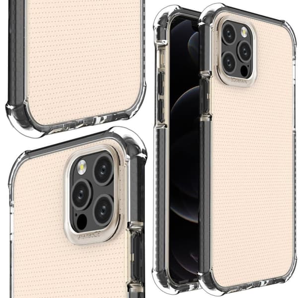 Spring Armour fleksibelt gel pansret deksel med fargerik ramme for iPhone 12 Pro, svart