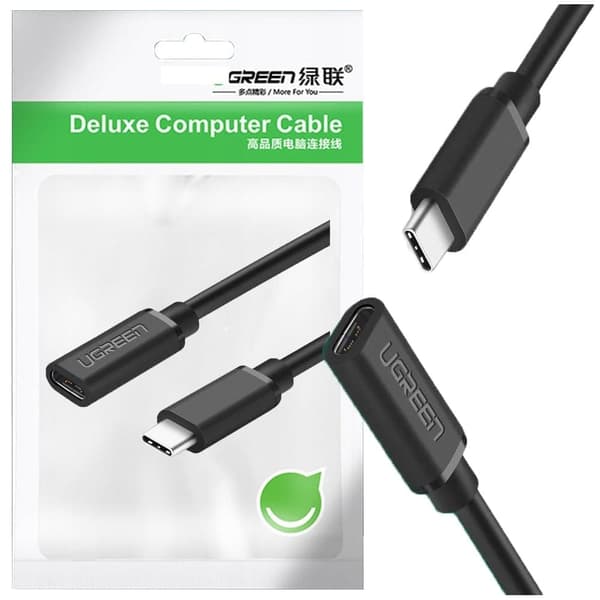Ugrønn kabelforlengelseskabel USB Type C 3.1 (hunn) - USB Type C 3.1 (hann) 0,5 m svart (40574)