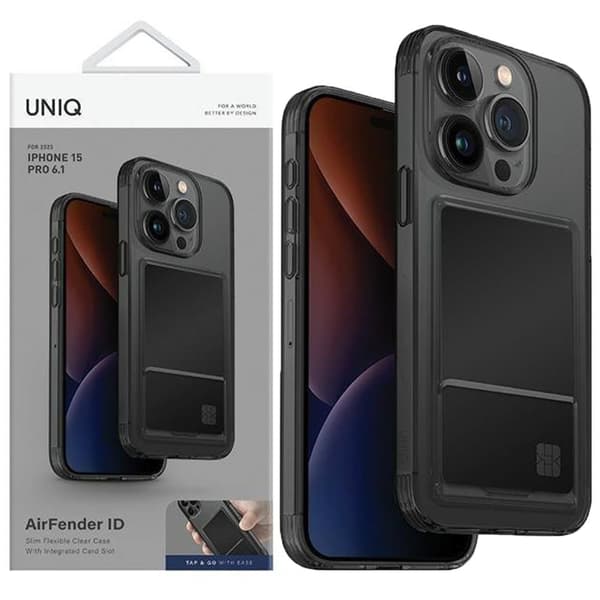UNIQ Air Fender ID-deksel iPhone 15 Pro 6.1 grå/røykgrå tonet kortspor