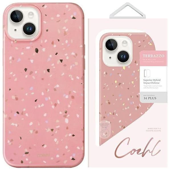 Uniq Coehl Terrazzo beskyttelsesdeksel til iPhone 14 Plus rosa/korallrød