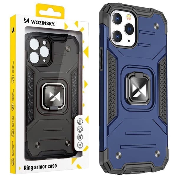 Wozinsky Ring Armor beskyttelsesdeksel til iPhone 14 Pro Max pansret deksel magnetisk holder ring blå
