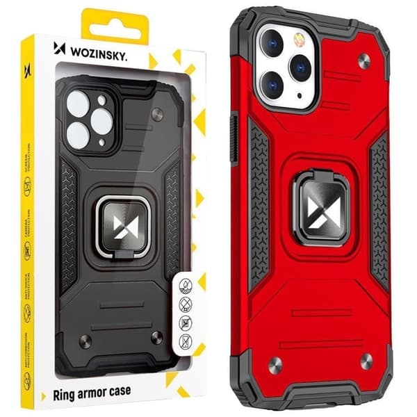 Wozinsky Ring Armor beskyttelsesdeksel til iPhone 14 Pro pansret deksel magnetisk holder ring rød