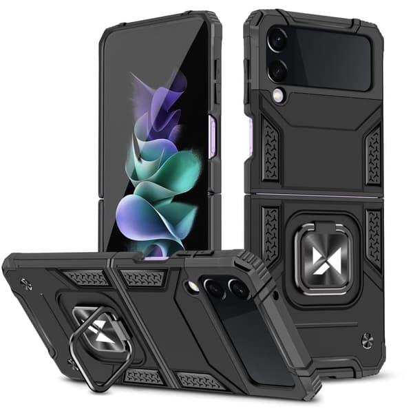 Wozinsky Ring Armor deksel til Samsung Galaxy Z Flip 4 pansret deksel magnetisk holder ring svart