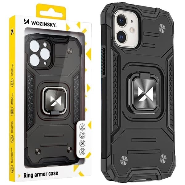Wozinsky Ring Armor iPhone 14 Plus-deksel pansret hybriddeksel + magnetisk holder svart