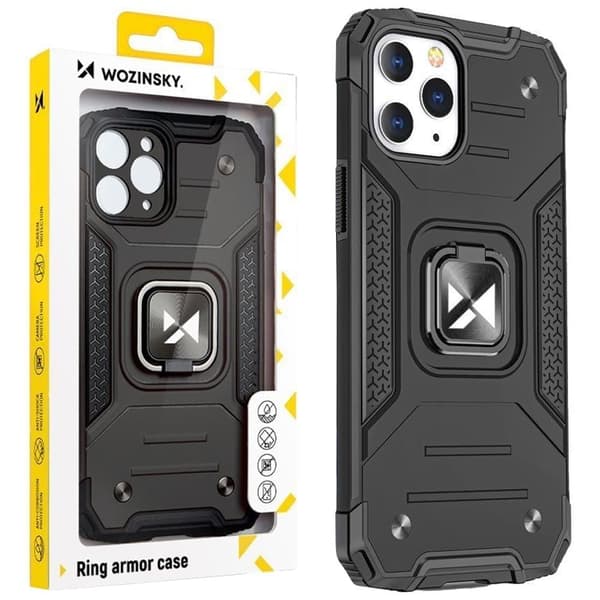 Wozinsky Ring Armor iPhone 14 Pro-deksel pansret hybridskall + magnetisk holder svart