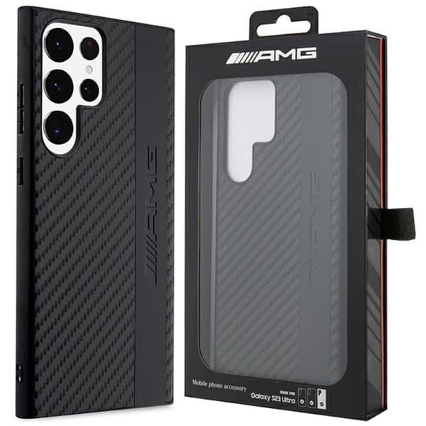 AMG AMHCS23LBLSCA S23 Ultra S918 svart/svart hardt etui Carbon Stripe & Preget