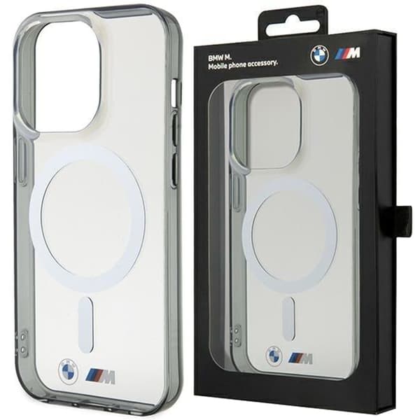 BMW BMHMP14MHCRS-deksel til iPhone 14 Plus 6.7 - gjennomsiktig hardt deksel Silver Ring MagSafe
