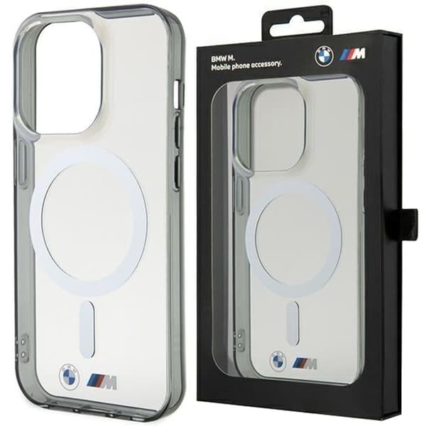 BMW BMHMP14XHCRS-deksel til iPhone 14 Pro Max 6.7 - gjennomsiktig hardt deksel Silver Ring MagSafe