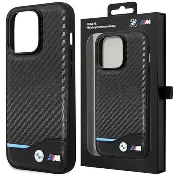 BMW Leather Carbon deksel til iPhone 15 - svart