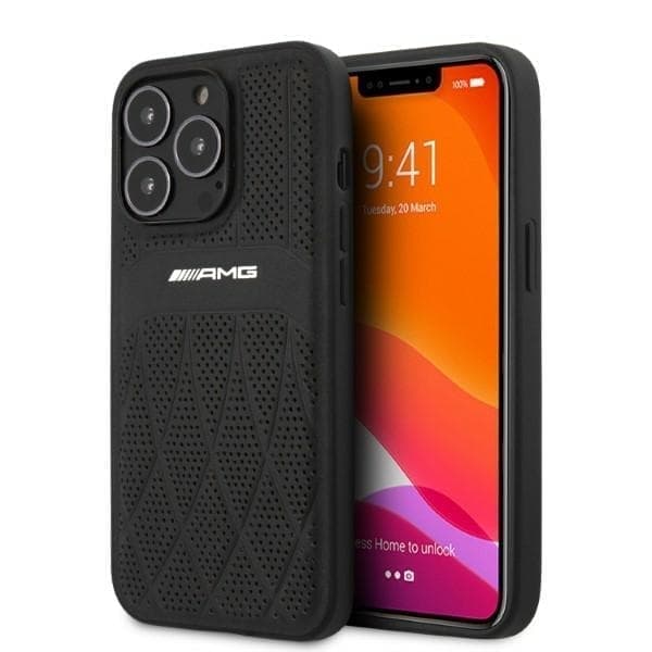 AMG AMHCP13LOSDBK iPhone 13 Pro / 13 6,1" musta/musta kovakotelo Nahka kaarevat linjat