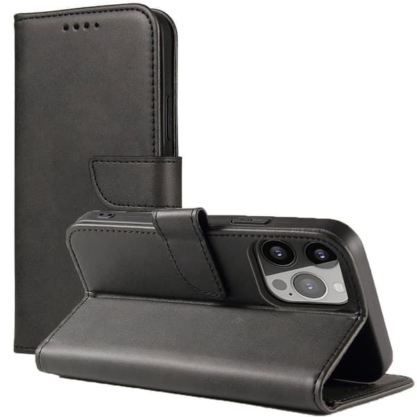 Magnet Case stilig deksel med klaff og stativ funksjon for iPhone 13 Pro Max, svart