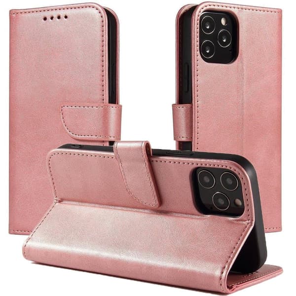 Magnet Case stilig etui deksel med klaff og stativ funksjon for Poco M4 Pro 5G rosa