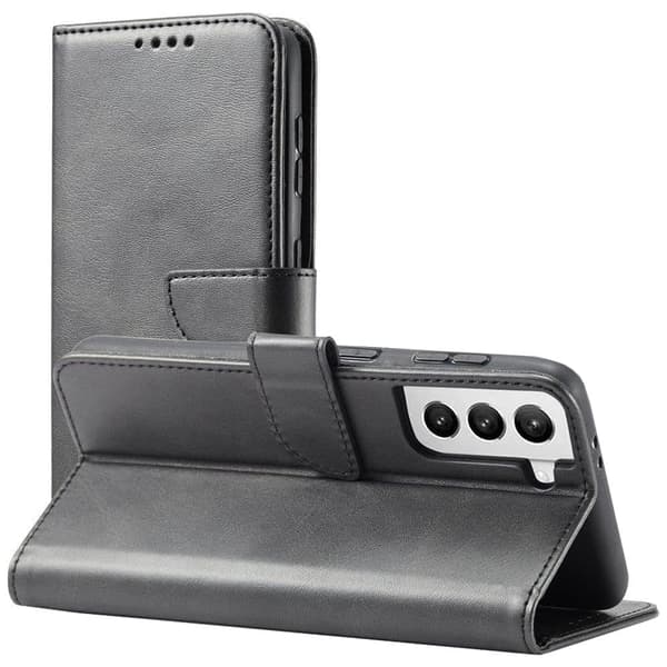 Magnet Case stilig deksel med klaff og stativ funksjon for Samsung Galaxy S22 Ultra svart