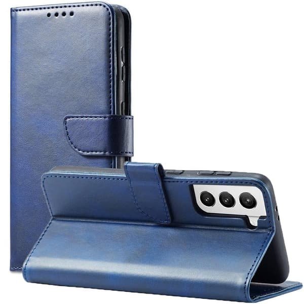 Magnet Case stilig deksel med klaff og stativ funksjon for Samsung Galaxy S22+ (S22 Plus) blå