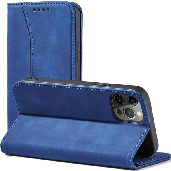Magnet Fancy deksel til iPhone 12 Pro Max lommebok for kort? blå stativ
