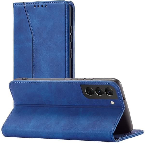Magnet Fancy Case for Samsung Galaxy S22+ (S22 Plus) kortlommebokveske? blå stativ