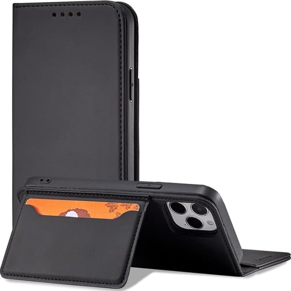 Magnet Card Case veske til iPhone 12 Pro cover lommebok for kort? stå svart