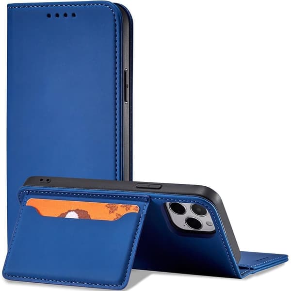 Magnet Card Case veske til iPhone 12 Pro cover lommebok for kort? blå stativ
